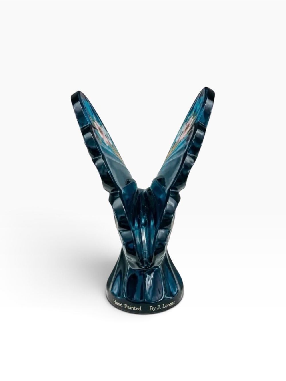 Vintage Fenton Hand-Painted Teal Blue Art Glass Butterfly Figurine - Picture 3 of 3